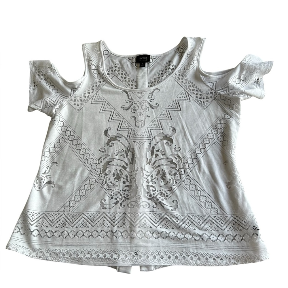 Nicole by‎ Nicole miller women’s cold shoulder XL white short sleeve shirt